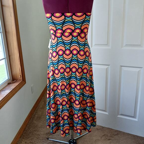 LuLaRoe Bold Peacock Fold Over Maxi Skirt XS tube dress bright orange blue NOS - Picture 4 of 12